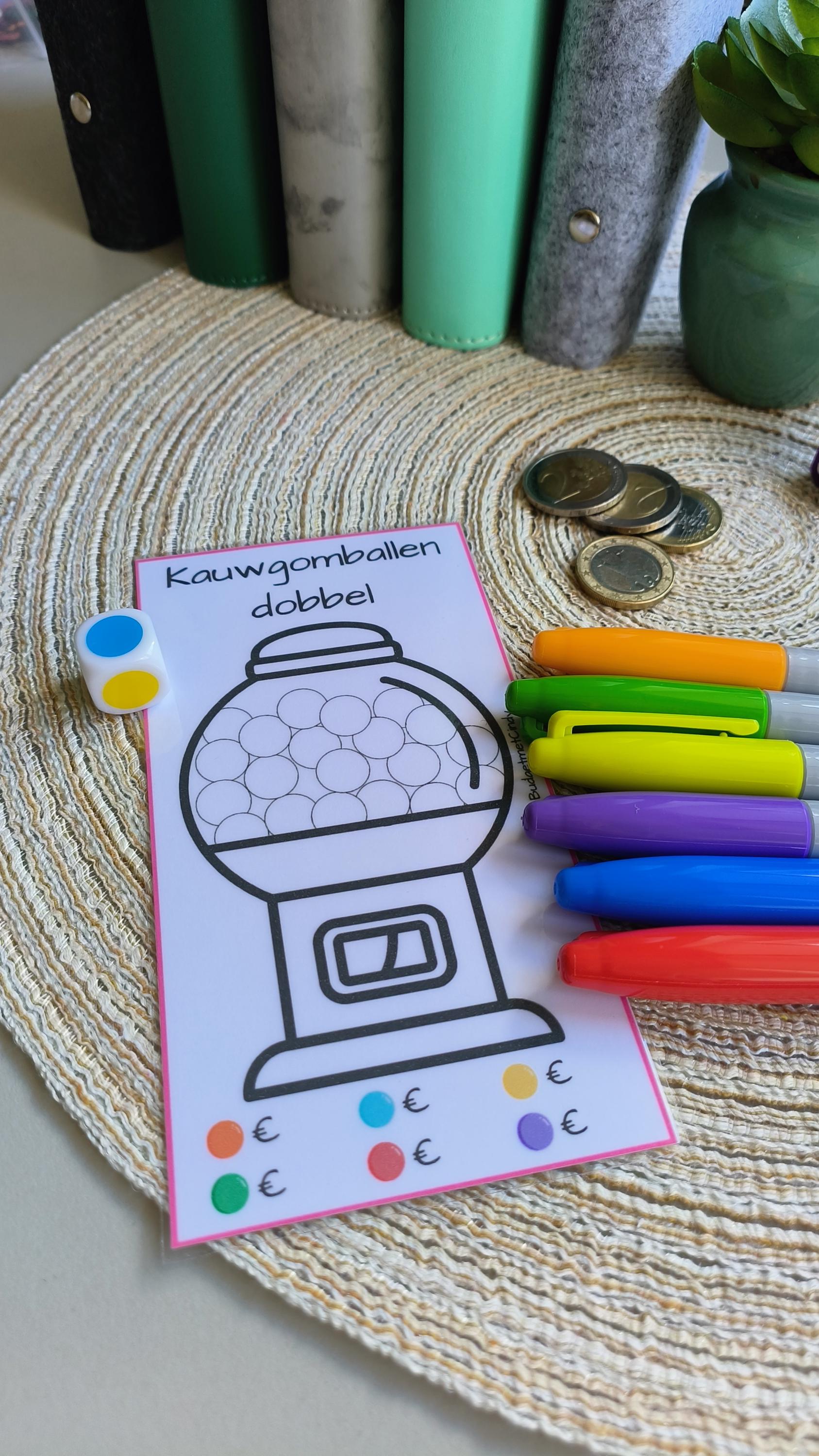 Setje spaarchallenge met kleuren dobbelsteen a6