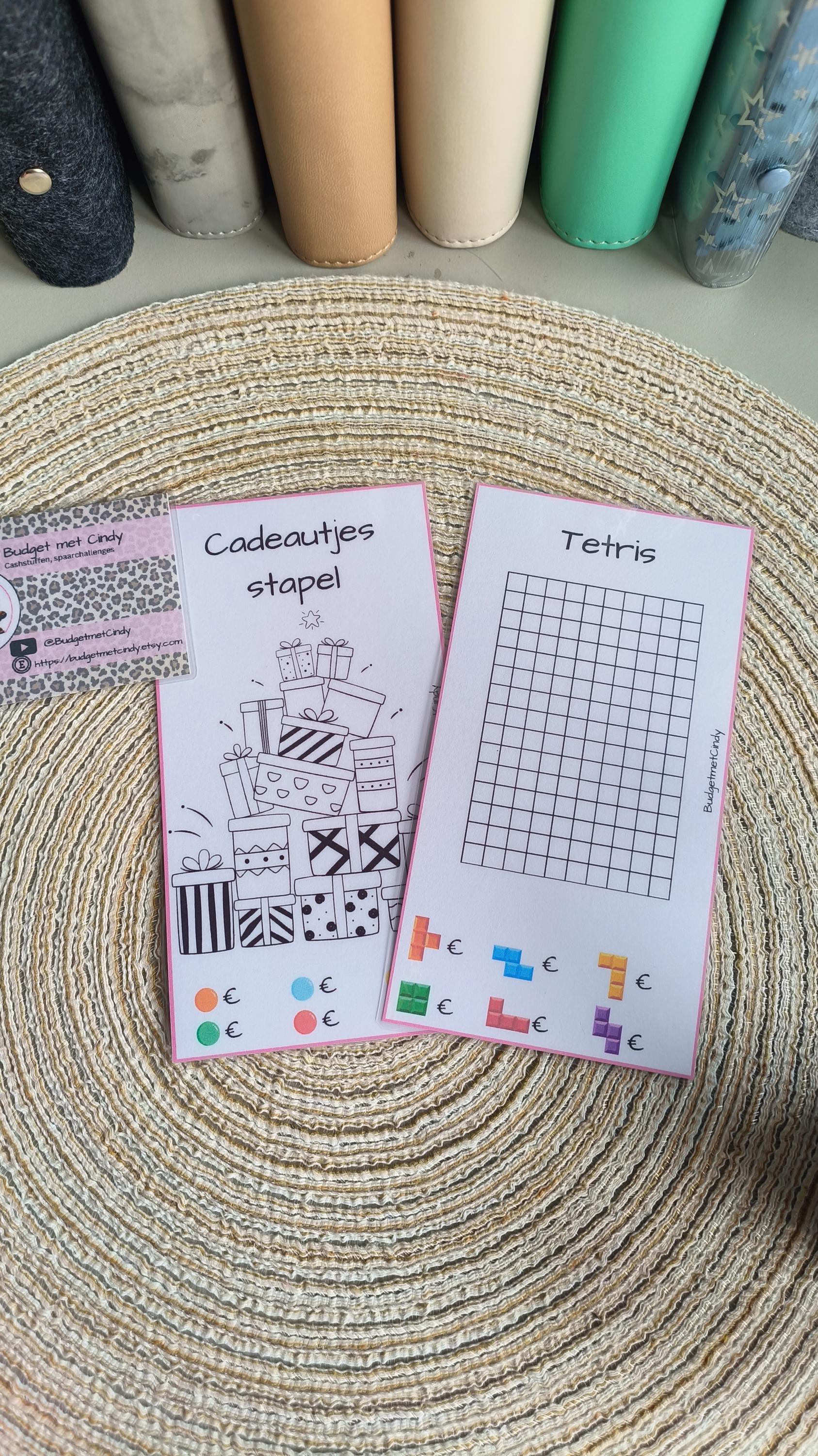 Setje spaarchallenge met kleuren dobbelsteen a6